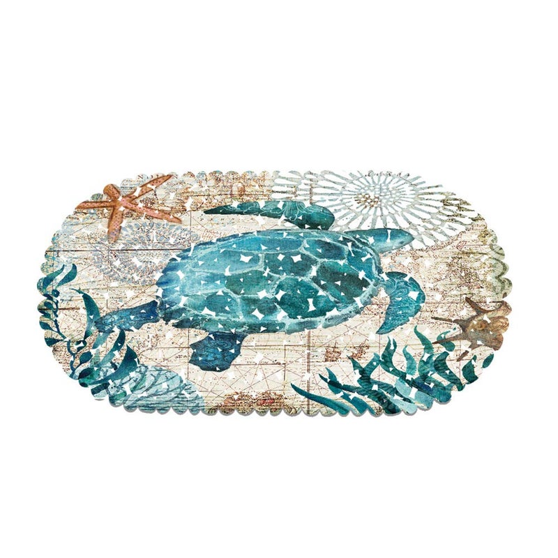 MOLFUJ Non Slip Sea Turtle Bathtub Mat with Suction Cups, Oval Pebble Shower Mat for Baby Tub,Safety Vinyl Anti-Skid Decoration Bath Mat, Coastal Ocean Beach Nautical Themed Decor Bathroom Accessories - Image 1
